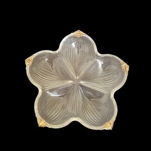 Glass crystal dish Mikasa flower Ridged Gold Tip Vintage
